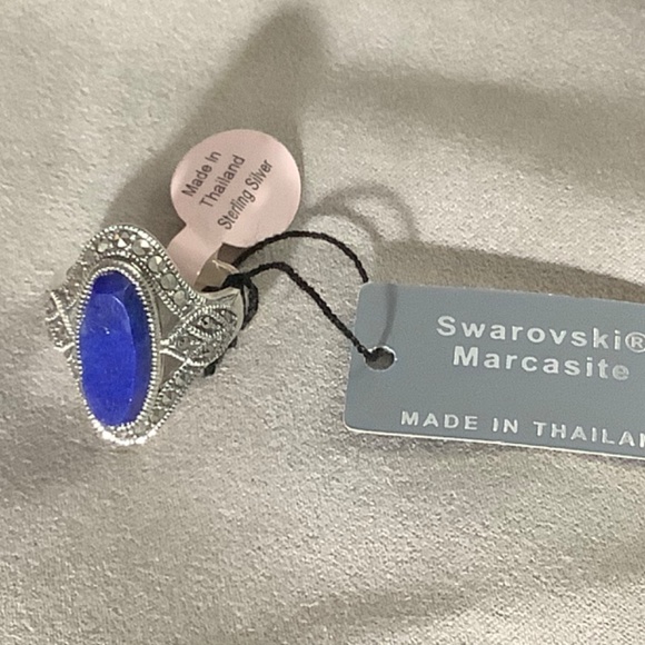 NEW MARC JEWELRY Blue Made In Thailand Sterling Silver Lapis Marcasite Ring - Picture 3 of 5